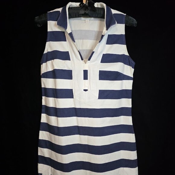 Sail To Sable Classic Navy and White Striped Sleeveless Dress M - Picture 1 of 13